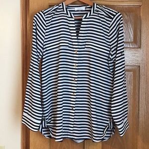 Calvin Klein Stripe Button Down with Roll Up Sleeve Option  in Size Medium